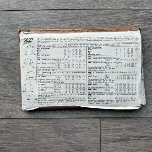 Vintage 80s Simplicity 5627 Sewing Pattern Girls Victorian Blouses Sz 14 UNCUT - Picture 3 of 3